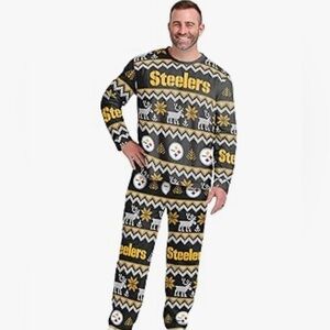 FOCO Men's NFL Team Ugly Pattern Matching Set Holiday Pajamas Steelers Size M